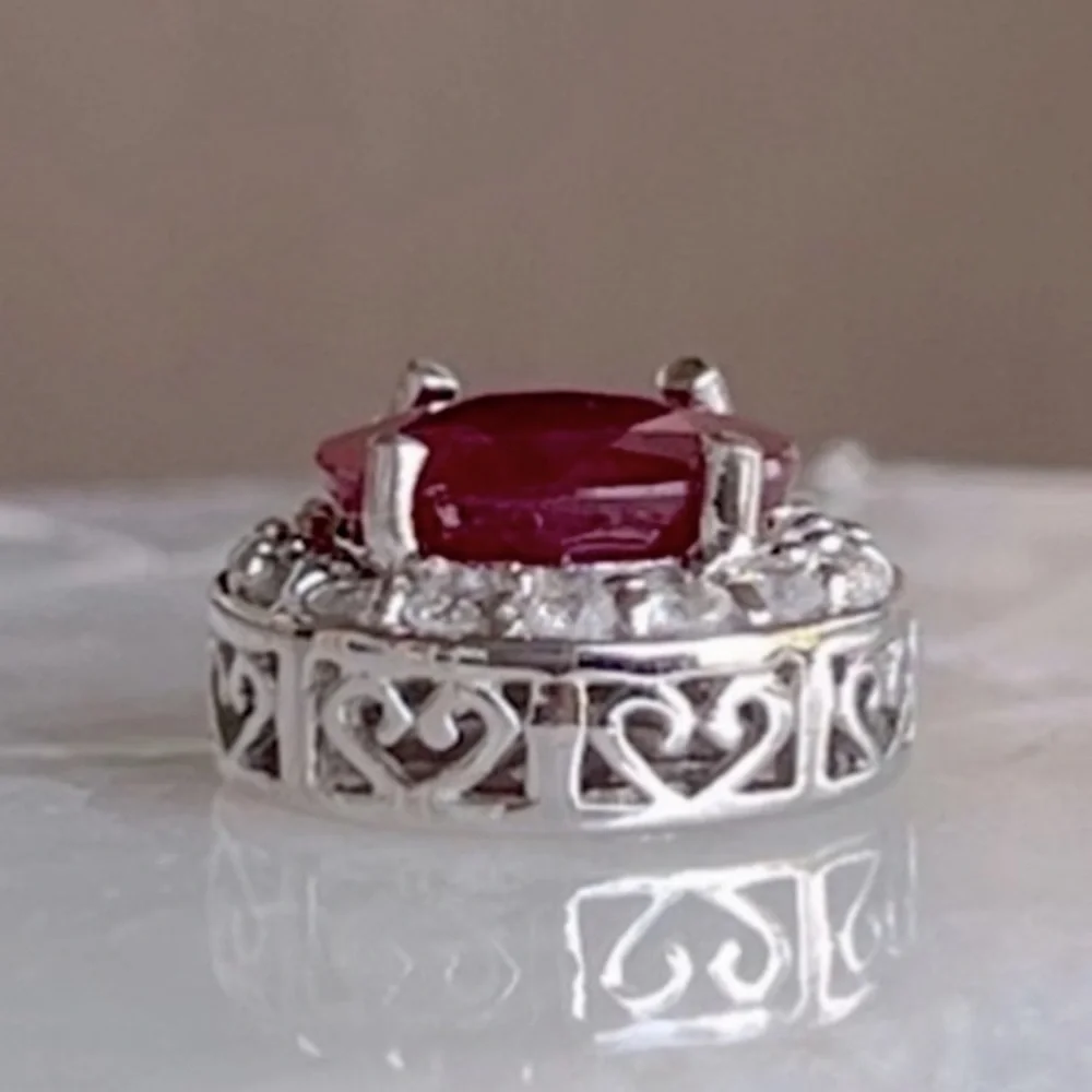 Niassa Ruby White Zircon Sterling Silver Halo Pendant Necklace - Picture 6 of 14